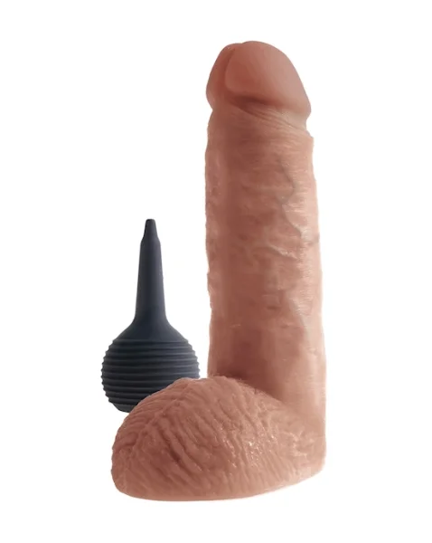 King Cock  8 Inch Squirting Dildo With Balls - Tan - 8 Inch