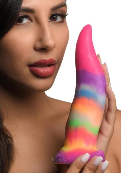 Unicorn Tongue Rainbow Glow In The Dark 7.4" Silicone Suction Cup Dildo By Creature Cocks
