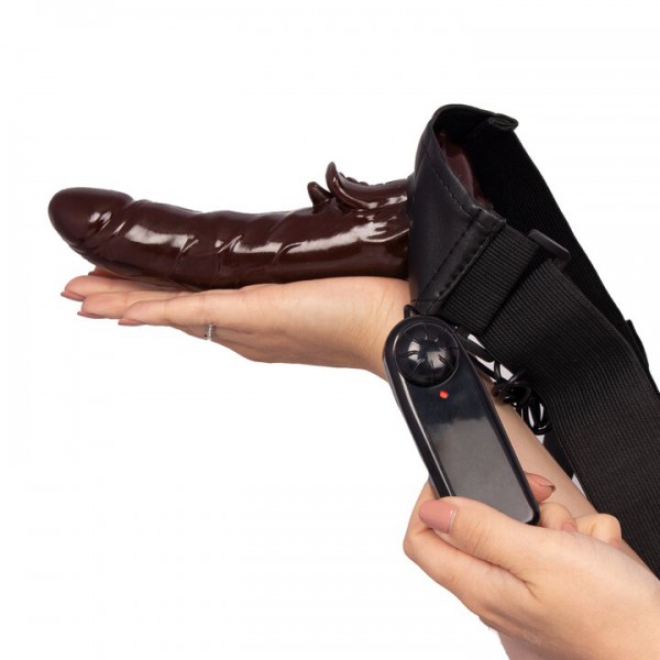 Ultrasex Dark Tone Unisex Hollow Vibrating Strap-On – 7 Inch