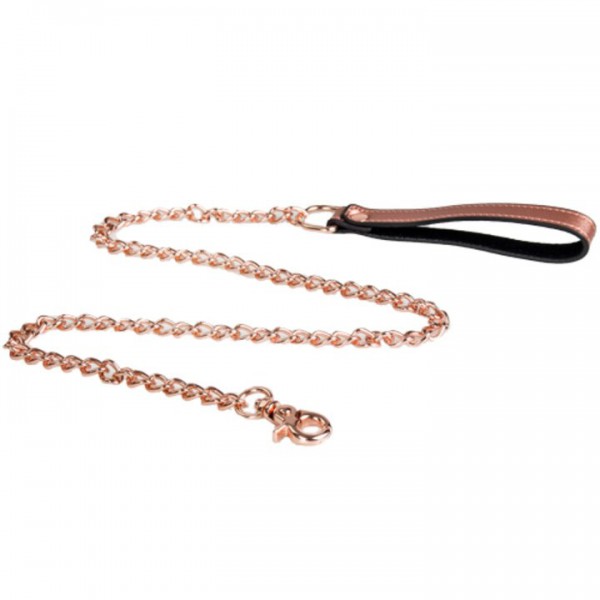 Bondara Luxe Rose Gold Real Leather Collar with Leash