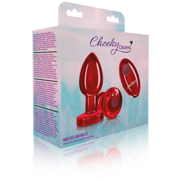 Cheeky Charms - Rechargeable Vibrating Metal Butt  Plug With Remote Control - Red - Medium -  Preorder Only