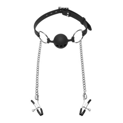 Hinder Breathable Ball Gag Nipple Clamps