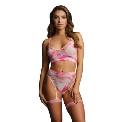 High Waist Garter Set With Jewels Pink white O s