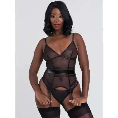 Lovehoney Fierce Wet Look and Mesh Panelled Black Bustier Set