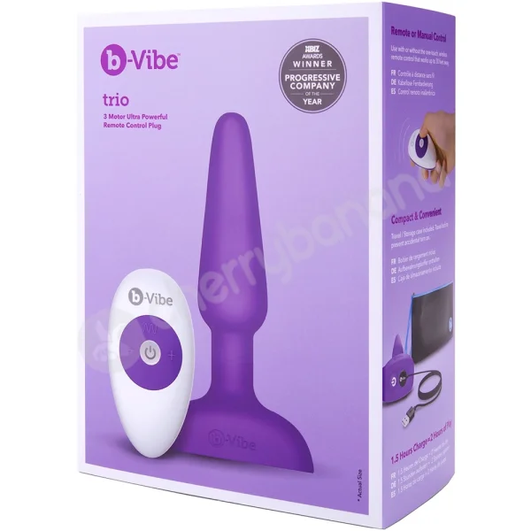 B-Vibe Trio Plug Purple Remote Control Vibrating Butt Plug With Case