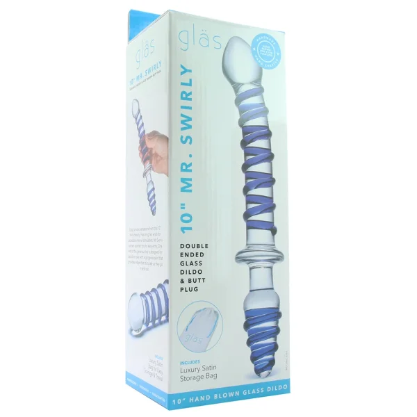 Gläs Mr. Swirly Double Ended Glass Dildo & Butt Plug - Clear & Blue