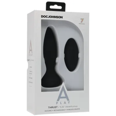 Doc Johnson A Play Adventurous Thrust Silicone Black Anal Plug with Remote