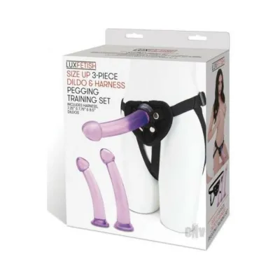 Lux Fetish Size Up 3 piece Dildo And Harness Pegging Training Set