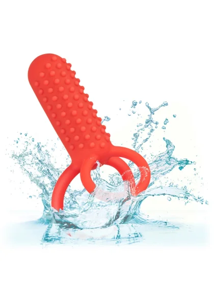 Silicone Rechargeable Vertical Dual Enhancer Vibrating Cock Ring By CalExotics - Red