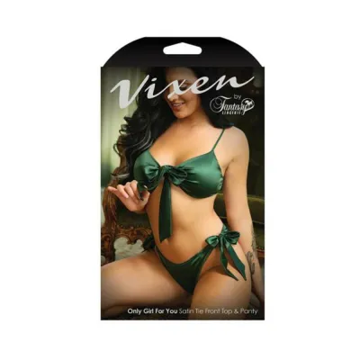 Vixen Only Girl For You Satin Tie front Top Matching Panty Emerald L xl