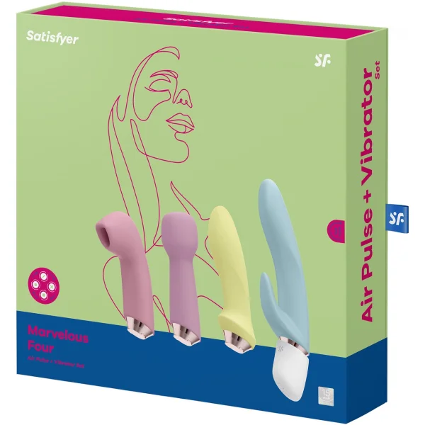 Satisfyer Marvelous Four Silicone Rechargeable Waterproof 12-Function Vibrator Set With Four Attachments