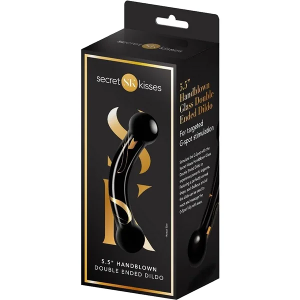 Secret Kisses Handblown Double Ended Glass Dildo 5.5" - Black & Gold — image 4 of 10