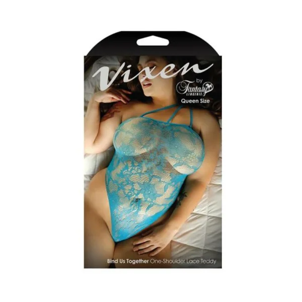 Vixen Bind Us Together One-shoulder Lace Teddy Blue Queen
