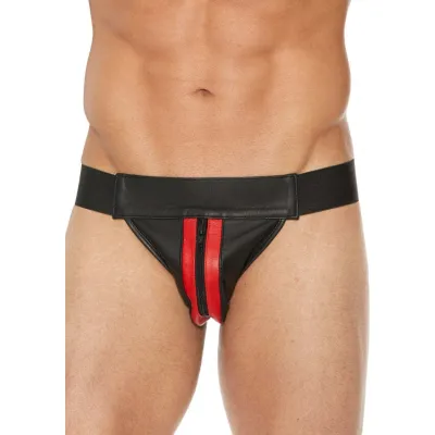 Leather Striped Front Zip Jock L XL