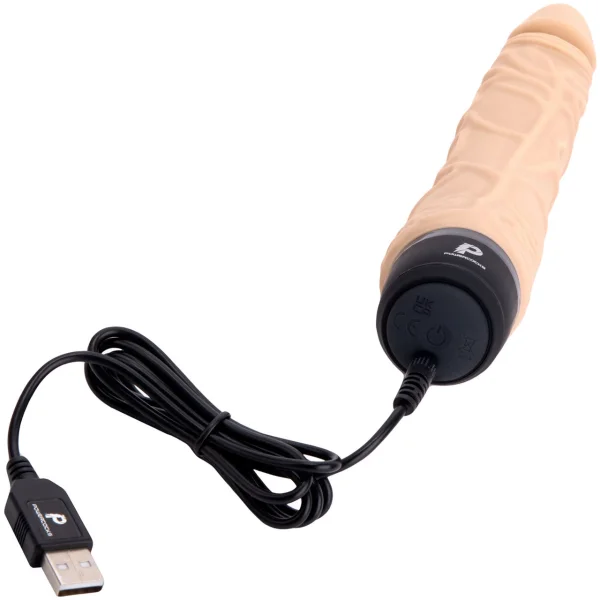 Powercocks Realistic Silicone Waterproof Rechargeable 7" Vibrator - Vanilla