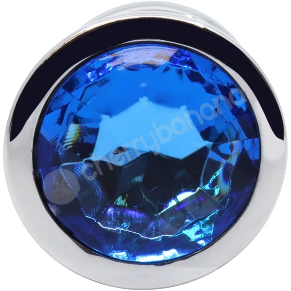 Hidden Treasures Silver & Blue Ribbed Gem 2.9" Butt Plug