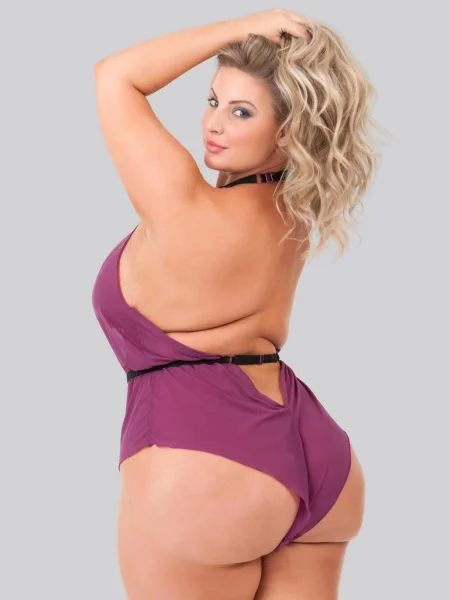 Lovehoney Plus Size Barely There Wine Sheer Crotchless Teddy