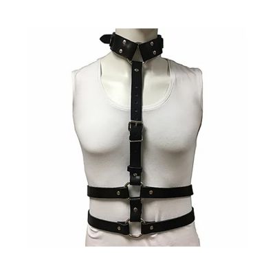 Female Chest Harness With Choker Black