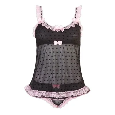Chelsea Top And Panty Set Black pink Small