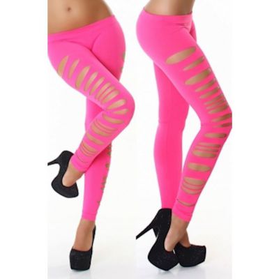 Pink Big Ripped Opaque Spandex Stirrup Leggings Pink One Size