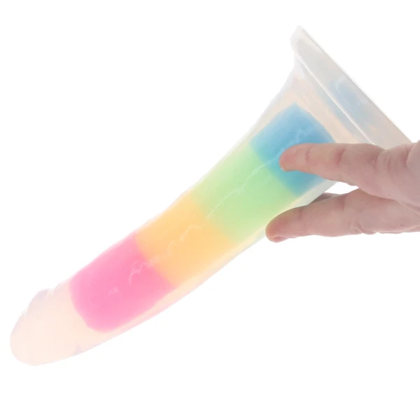 Lollicock Glow In The Dark 8" Silicone Suction Cup Dildo - Rainbow