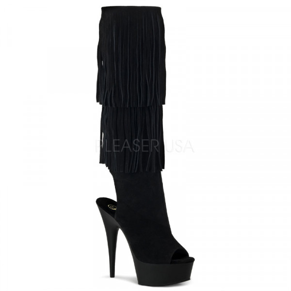 DELIGHT-2019 - 6" Heel, 1 3/4" PF Open Toe/Back Fringed Knee Boot