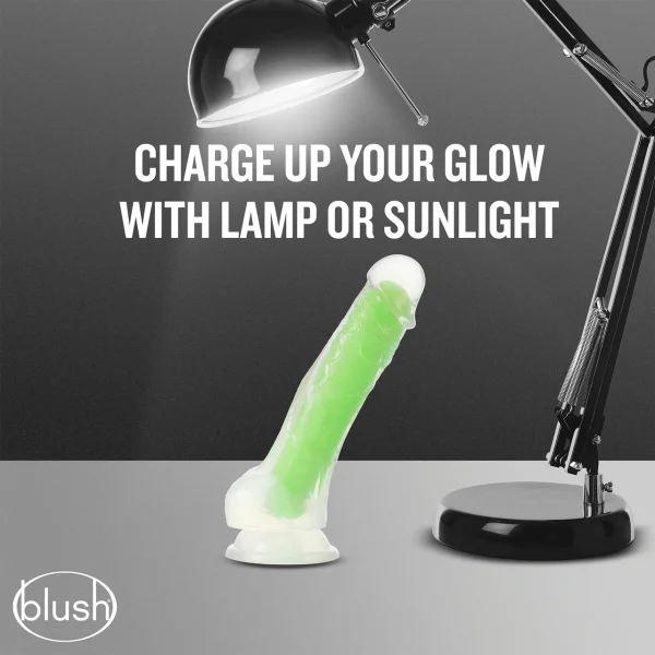 Neo Elite Glow In The Dark 7.5" Dual Density Realistic Silicone Dildo With Balls by Blush - Neon Green