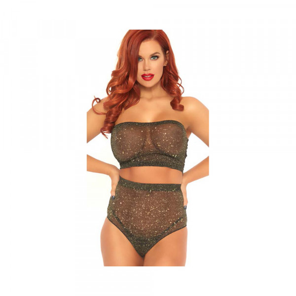 2pc Lurex Shimmer Spandex Strapless Bandeau Top And Matching High Waist Brazilian Back Panty