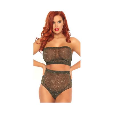 2pc Lurex Shimmer Spandex Strapless Bandeau Top And Matching High Waist Brazilian Back Panty