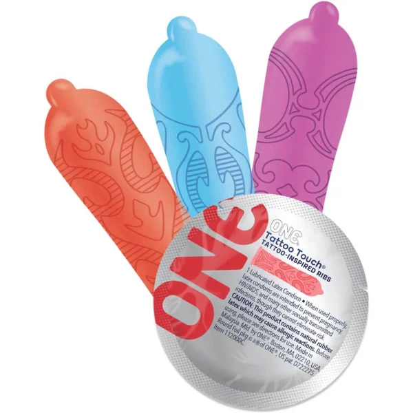 ONE Tattoo Touch Pleasure Ribbed Condoms | 12-Pack