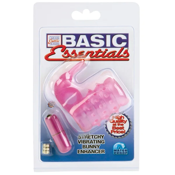 Basic Essentials Stretchy Vibrating Bunny Enhancer - Pink