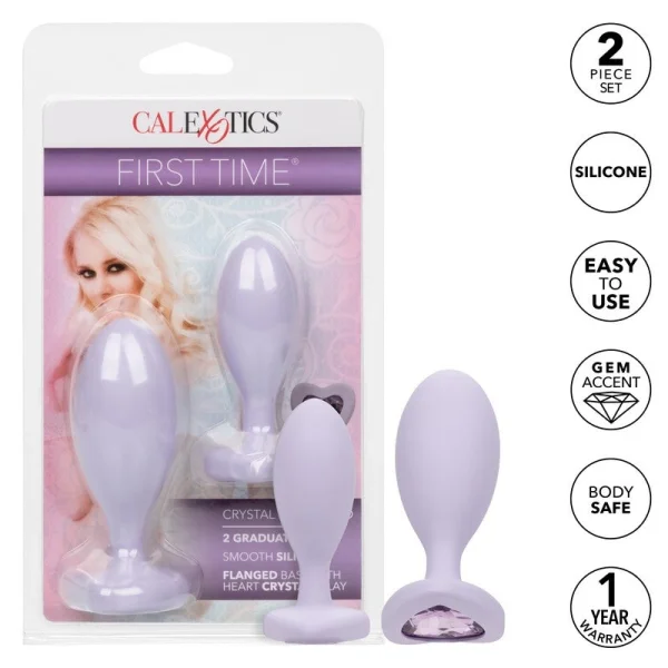 First Time Crystal Booty Duo Silicone Anal Plug 2 Piece Set By CalExotics - Purple