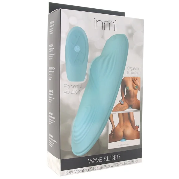 Inmi Wave Slider 28X Vibrating Silicone Waterproof Rechargeable Grinder With Remote - Blue
