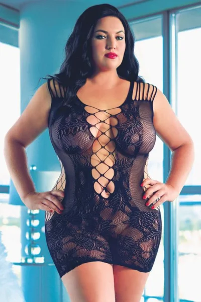 Scandal Plus Size Peek-a-Boo Mini Dress - Plus Size - Black