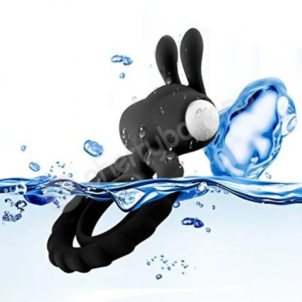 Cherry Banana Black Rabbit Vibrating Cock & Balls Ring