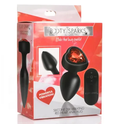 28x Silicone Vibrating Red Heart Anal Plug With Remote Small