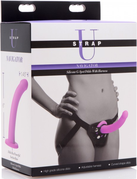 Navigator Silicone G-Spot Dildo with Harness Purple