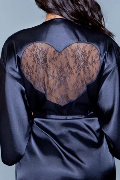 Be Wicked Amora Satin Robe with Lace Heart Back