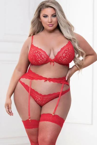 Seven Til Midnight Love Talk Red Geometric Lace Teddy with Thong Back