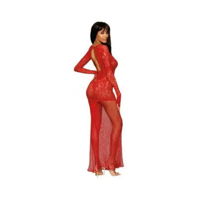 Women s Lingerie Dreamgirl Floral Lace Pattern Bodystocking Gown Ruby O s