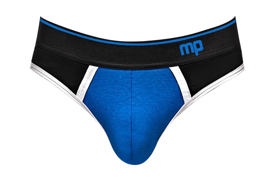 Men's Lingerie - Retro Sport Panel Jock - S- M - Black- Blue