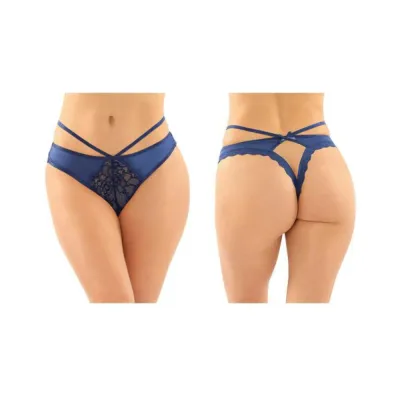 Kalina Strappy Microfiber And Lace Thong With Back Cutout 6 pack S m Navy