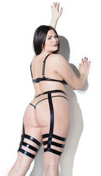 Wet Look Cross Triangle Top With Leg Harness Set