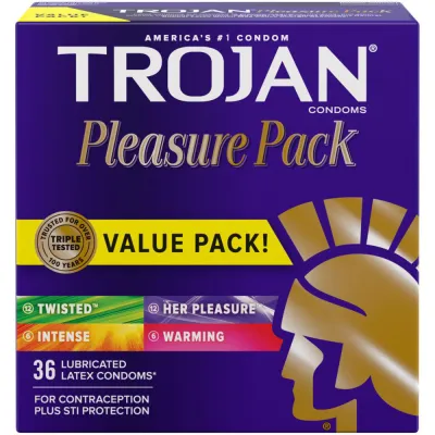 Trojan Pleasure Pack Variety Condom Sampler 3 Different Condoms