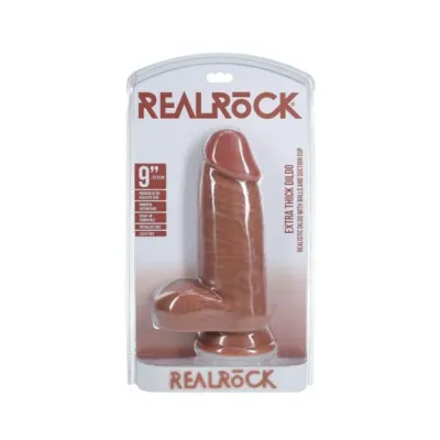 Extreme Dildos Realrock Extra Thick 9 In Dildo With Balls Tan