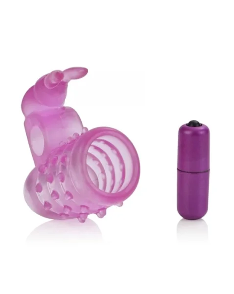 Basic Essentials Stretchy Vibrating Bunny Enhancer - Pink - O/s