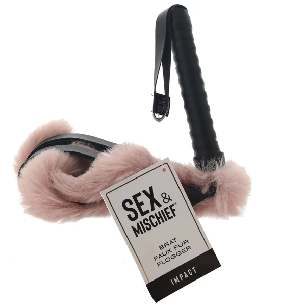 Sex & Mischief Brat Faux Fur Flogger By Sportsheets - Pink & Black