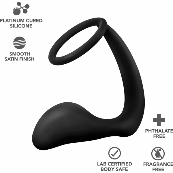 Platinum Cock Ring Plug in Black by Anal Adventures