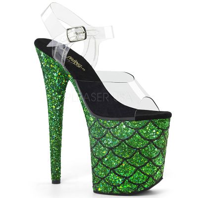 8 inches Heel 4 inches PF Ankle Strap Sandal w Mermaid Scales Design