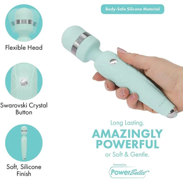 Pillow Talk Cheeky Silicone Waterproof Rechargeable Wand Style Vibrator - Teal